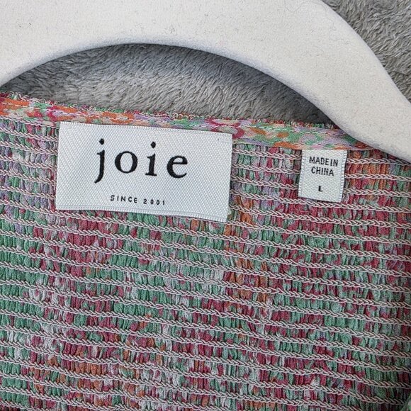 Joie Shirt Womens Large Multicolor Silk Floral Sheer Boho Peasant Top Blouse - Picture 2 of 9